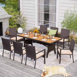 8 - Person Wicker Patio Dining Set With Rectangular Table , Cushions Included